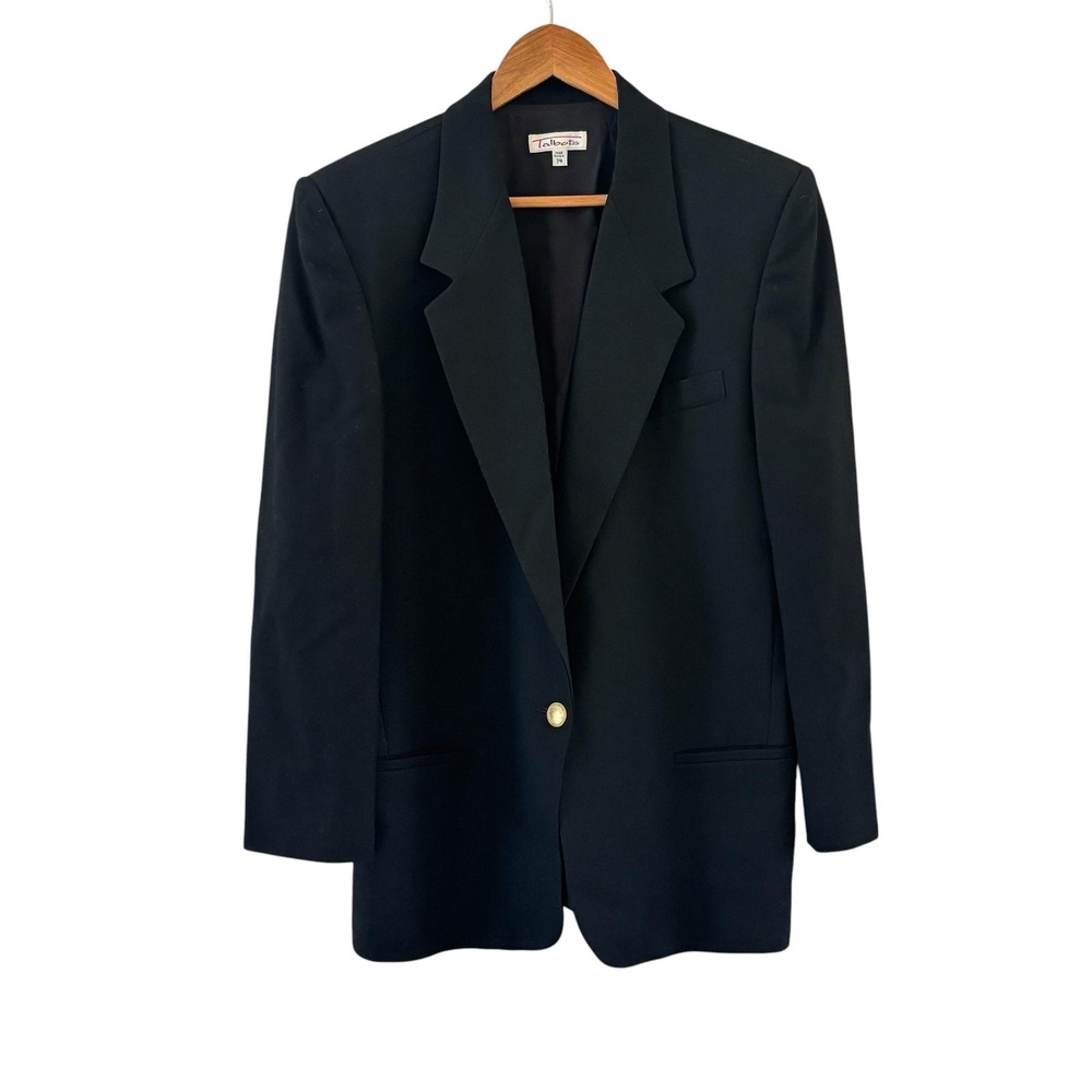 Vintage Talbots Wool Blazer Jacket Womens 14 Black Gold Buttons USA Preppy